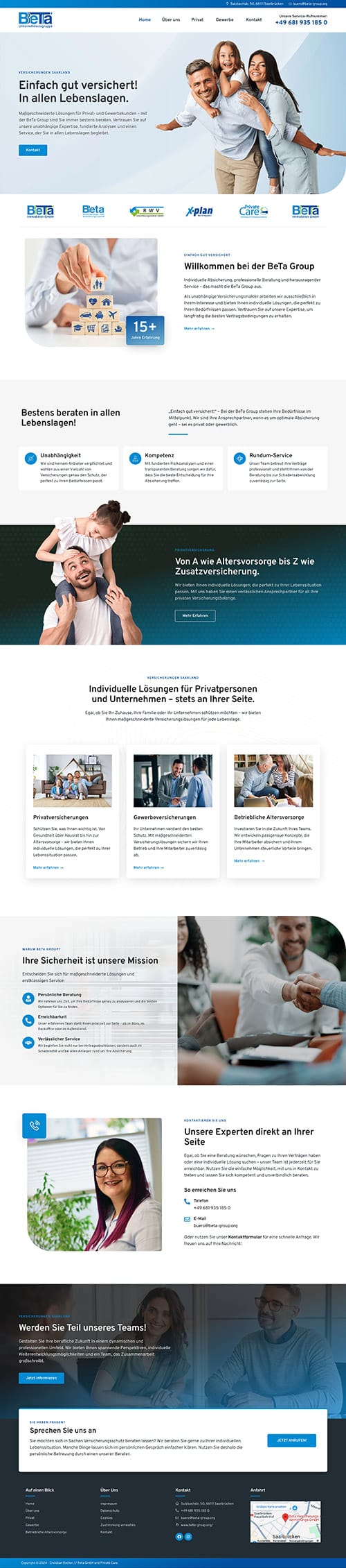 Website der BeTa Unternehmensgruppe: Versicherungen und Immobilien