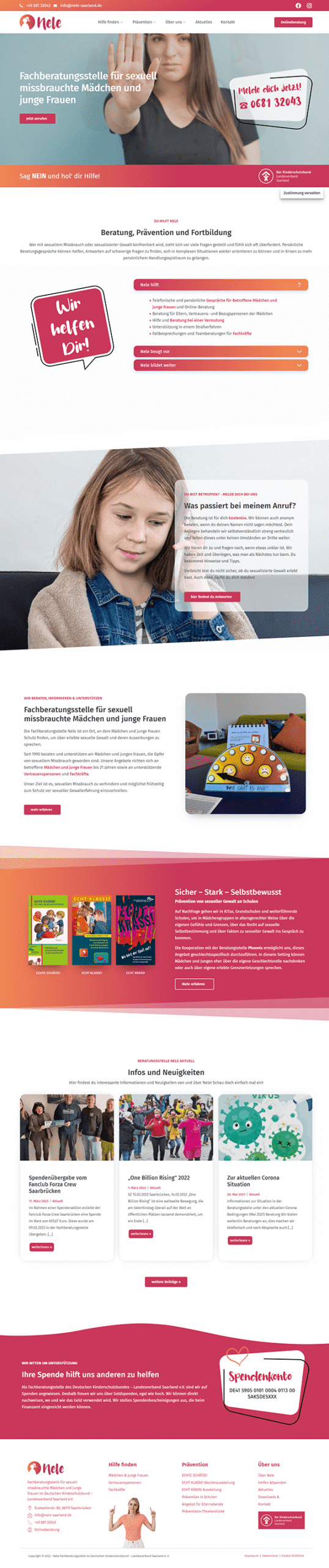 Website der Beratungsstelle Nele: Fachberatungsstelle in Saarbrücken