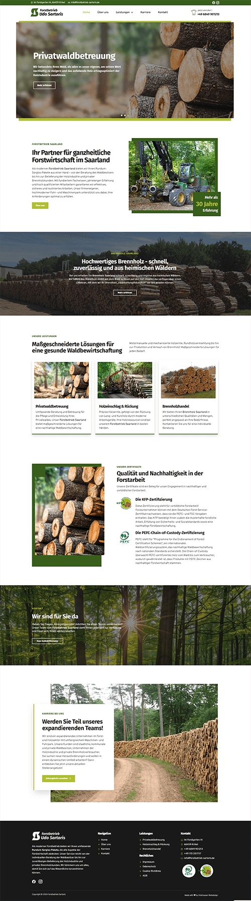Website vom Forstbetrieb Sartoris: Forstbetrieb und Brennholzhandel