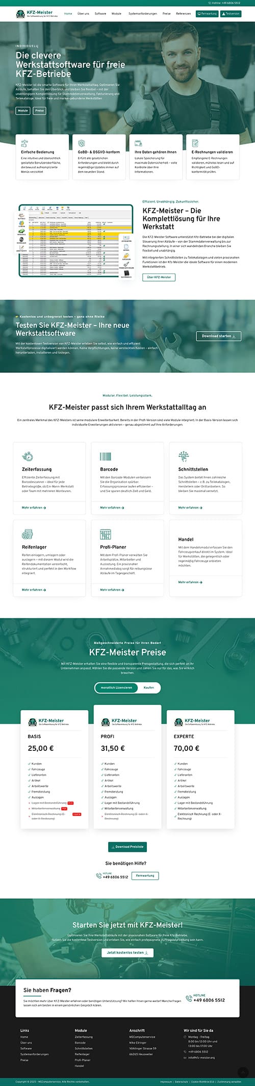Website von KFZ-Meister: Software für freie KFZ-Werkstätten