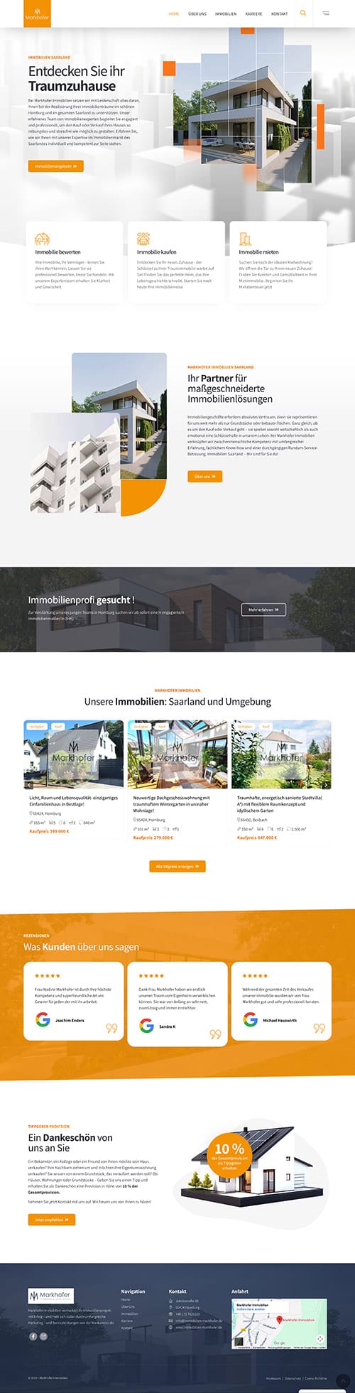 Website von Markhofer Immobilien: Immobilienagentur in Homburg