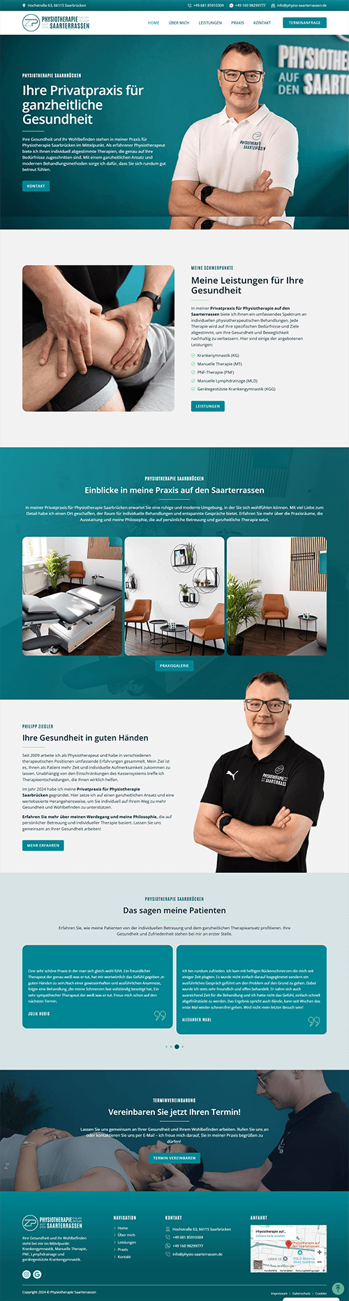Website der Physiotherapie auf den Saarterrassen: Praxis für Physiotherapie