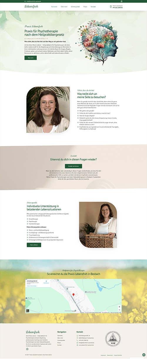 Website der Praxis Lebensfroh: Heilpraktikerin für Psychotherapie