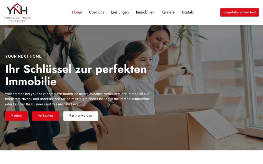 Website von your next home, St. Ingbert – Referenz von Holzhauser Webdesign