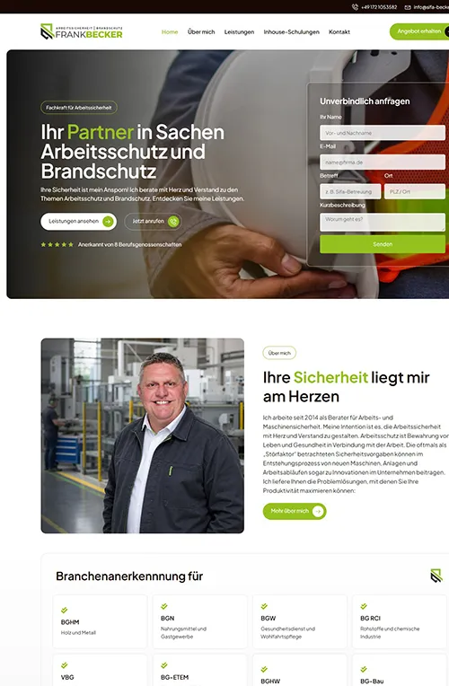 Website von Frank Becker Arbeitssicherheit, umgesetzt von Holzhauser Webdesign