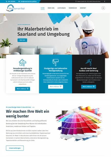 Website des Malerbetriebs Pfaff, Referenz von Holzhauser Webdesign