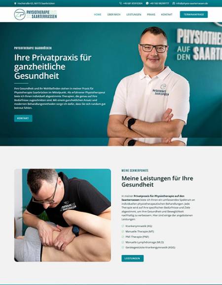 Website der Physiotherapiepraxis auf den Saarterrassen in Saarbrücken