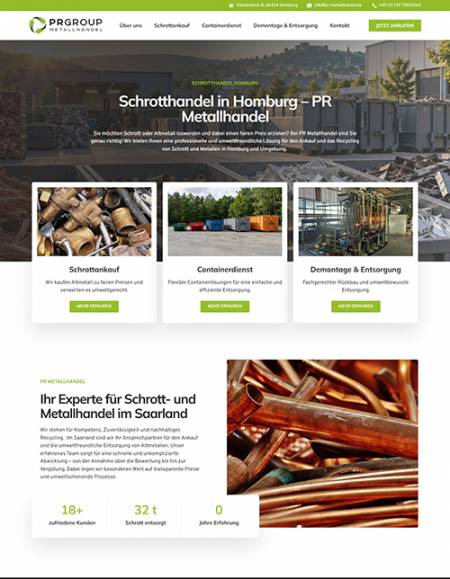 Website der PR Group Schrotthandel in Homburg, Referenz von Holzhauser Webdesign