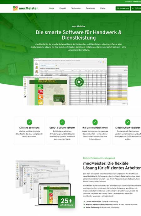 Website der Software Mecmeister