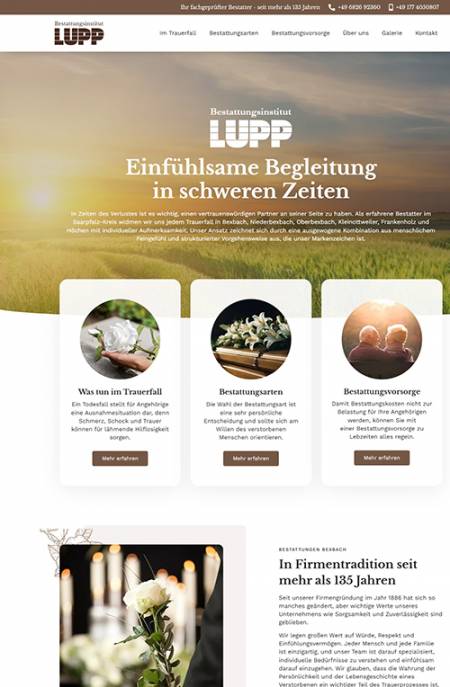 Website von Bestattungen Lupp in Bexbach, Referenz von Holzhauser Webdesign