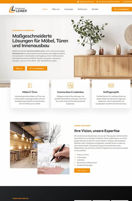 Website der Schreinerei Leiner, Referenz von Holzhauser Webdesign