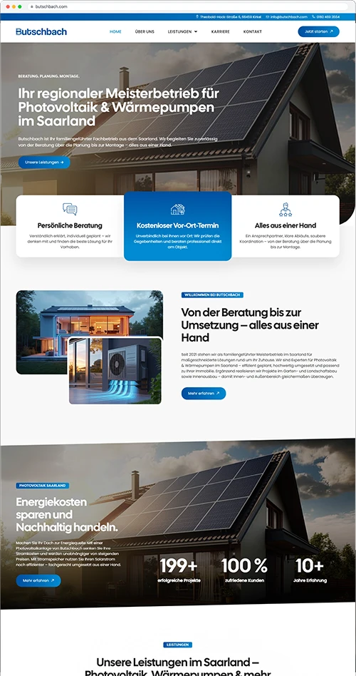 Website-Referenz: Butschbach, Photovoltaik und Wärmepumpen im Saarland (butschbach.com)