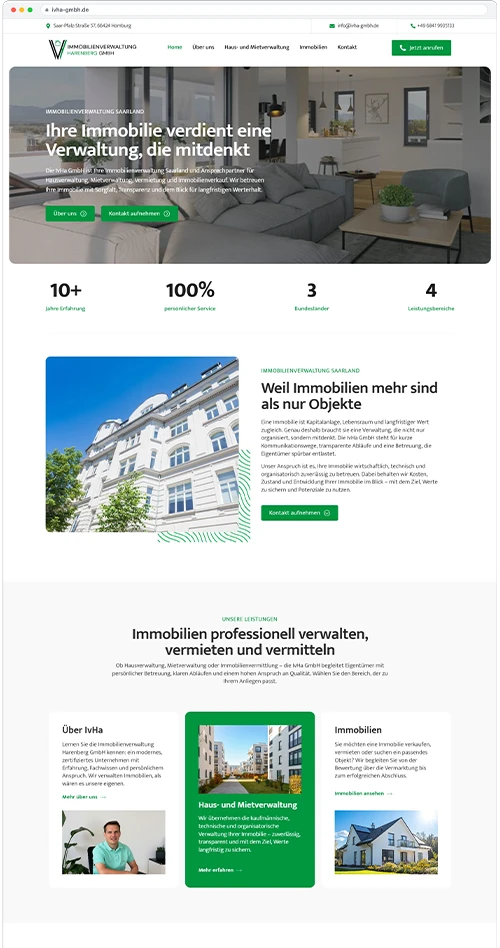 Website-Referenz: Immobilienverwaltung Harenberg GmbH (ivha-gmbh.de), Beispiel für WordPress-Entwicklung