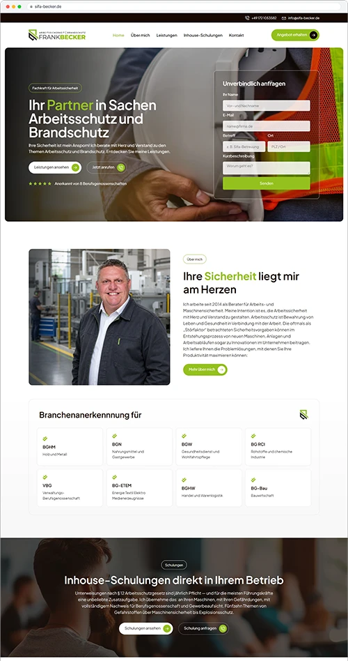 Website-Referenz: Frank Becker, Arbeitsschutz und Brandschutz (sifa-becker.de)