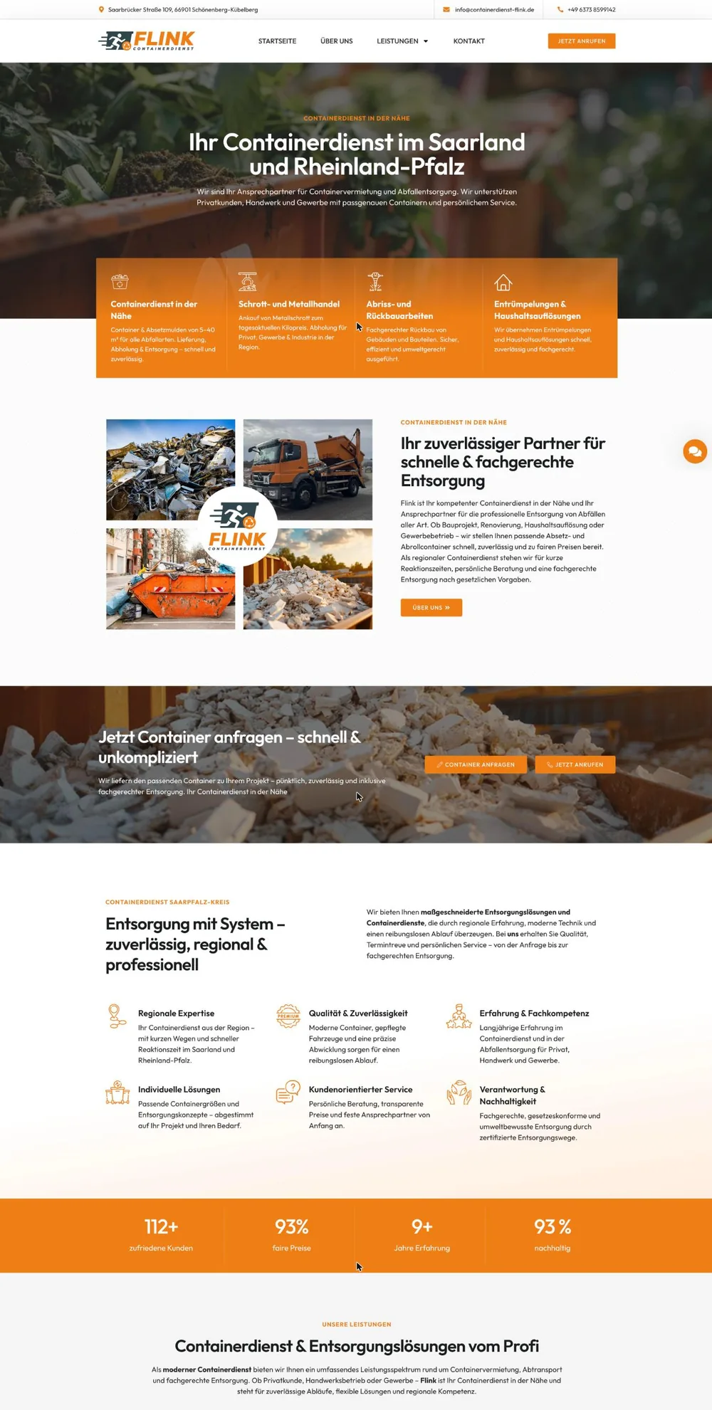 Website von Containerdienst Flink: Containervermietung und Entsorgung in Schönenberg-Kübelberg